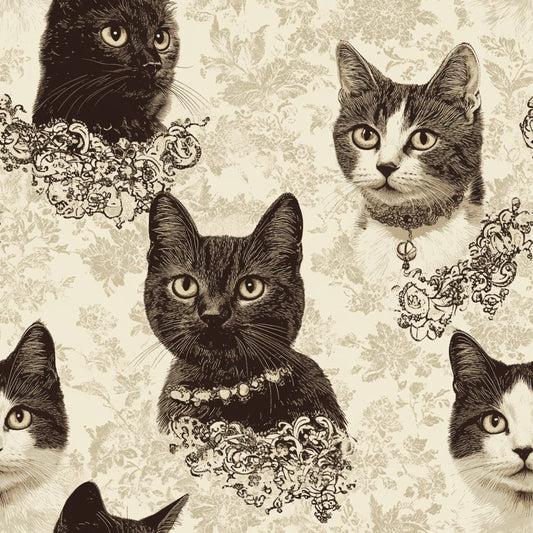 Vintage Cats With Lace Pattern 2 Quilting Cotton Fabric
