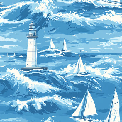 Lighthouse and Sailboats Pattern 14 Quilting Cotton Fabric