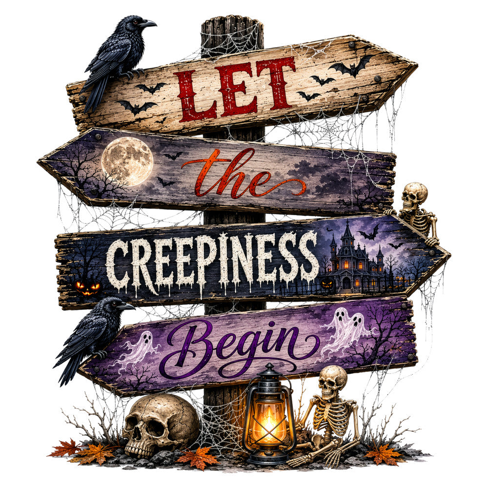 halloween, spooky, creepy, gothic, dark purple, black, red, cream, orange, skulls, skeletons, crows, ravens, bats, full moon, haunted house, ghosts, bare trees, fall, autumn, vintage, rustic, eerie, witchy, horror, october, trick or treat, wall hanging, home decor, directional print