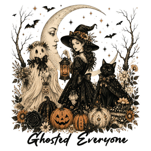 halloween, spooky, ghost, witch, moon, celestial, stars, pumpkin, jack-o-lantern, black cat, bats, autumn, fall, vintage, gothic, whimsical, elegant, cream, black, gold, tan, bronze, floral, botanical, roses, sunflowers, leaves, lantern, magical, mysterious