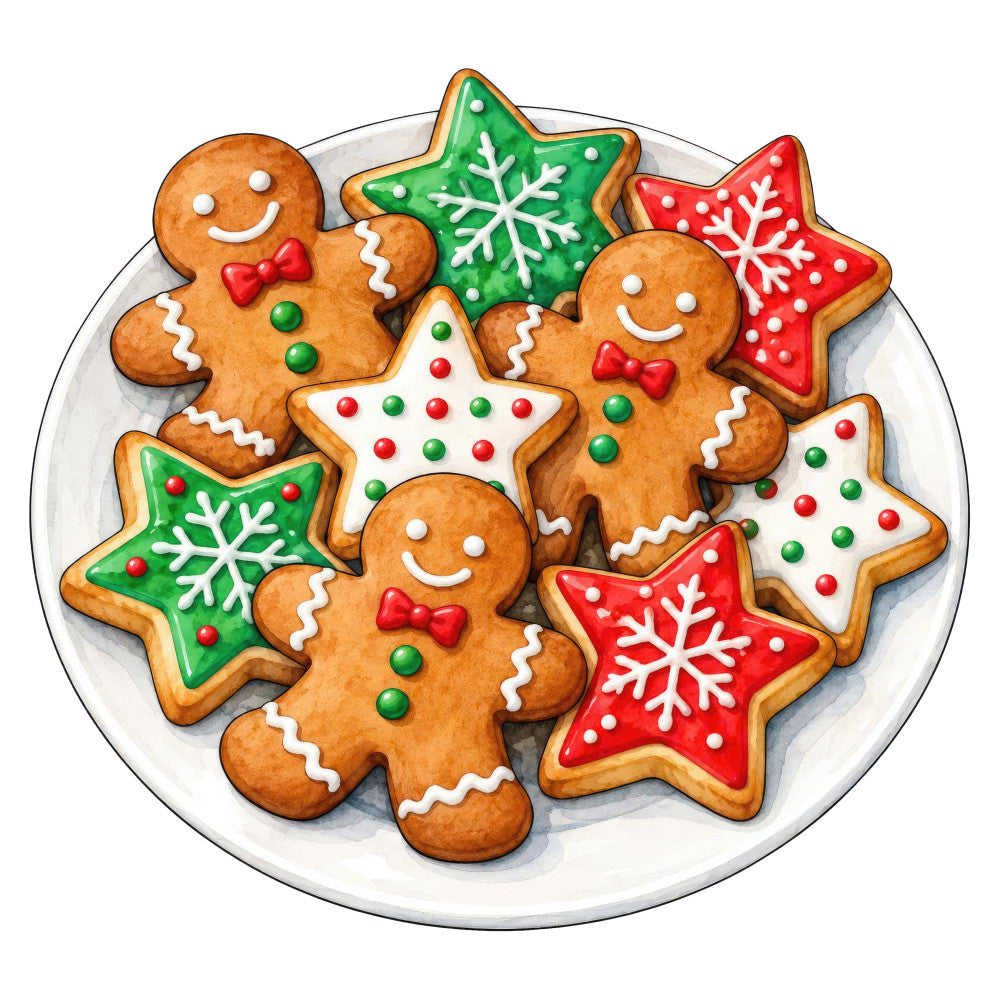 gingerbread, christmas, holiday, cookies, festive, red, green, white, cream, tan, brown, gingerbread man, snowflakes, stars, bows, candy, whimsical, playful, traditional, seasonal, winter, dessert, food, kitchen, cheerful, decorative, children, family, classic, nostalgic