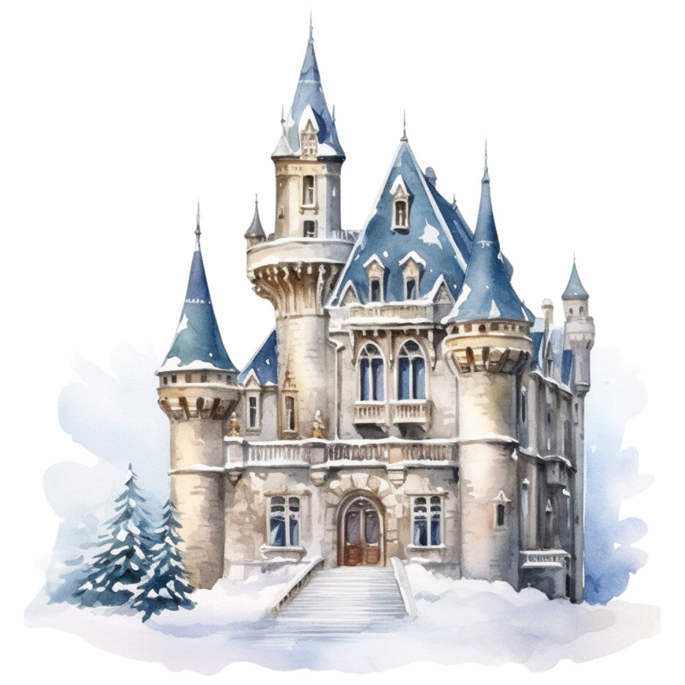 Watercolor Winter Houses Fabric Panel 37