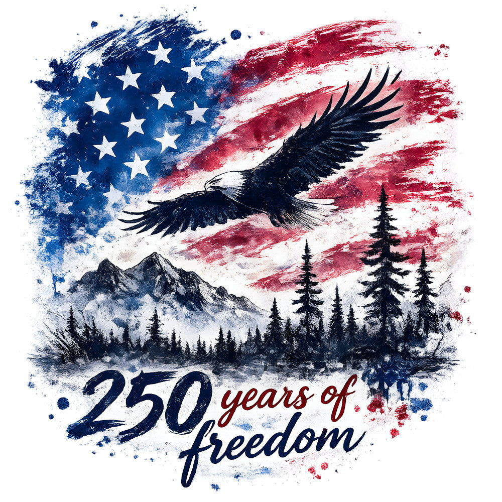 navy blue, white, burgundy red, patriotic, american flag, bald eagle, mountains, forest, pine trees, wilderness, nature, landscape, abstract, watercolor, splatter, freedom, liberty, independence day, fourth of july, 250 years, commemorative, rustic, modern, memorial, heroic, majestic, eagle motif, mountain scenery, woodland, patriot themed