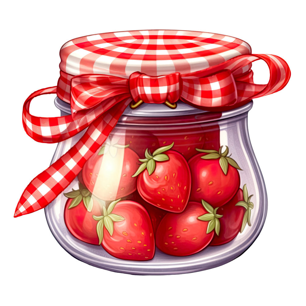 Jar Panel Example Strawberry Jam Jars Fabric Panel 4 – QuiltingFabricPanels.com