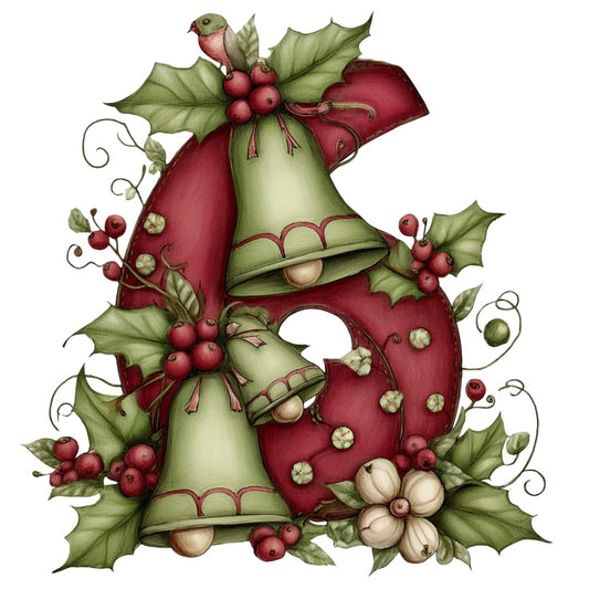 christmas, holiday, festive, whimsical, vintage, nature, floral, botanical, bells, holly, berries, red, cream, green, sage green, dusty rose, crimson, cream white, jingle bells, peas in pods, flowers, birds, decorative, traditional, elegant, seasonal, winter, retro, storybook, fairy tale
