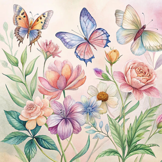 Floral Butterflies Scene Fabric Panel 14