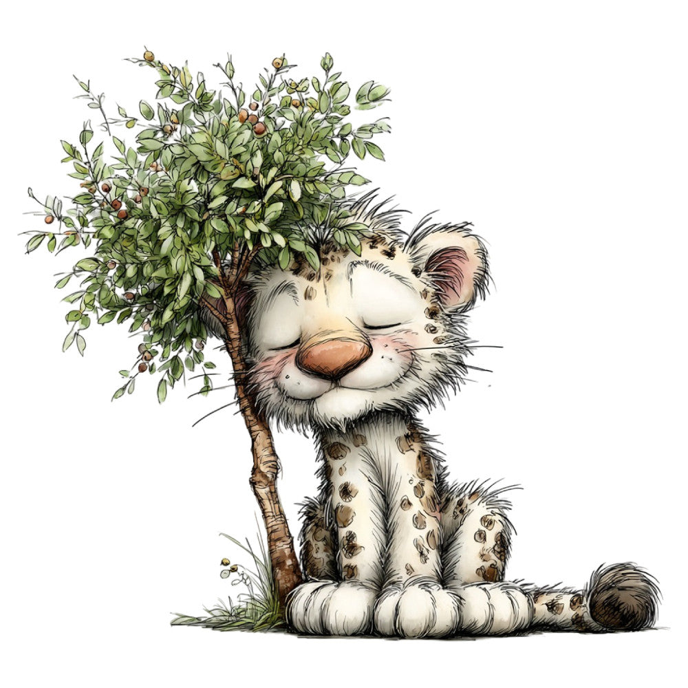 white tiger, baby animals, cute animals, whimsical, nature, forest green, sage green, cream white, brown accents, botanical, leaves, berries, playful, children's fabric, nursery, animal print, gentle, soft colors, storybook, illustration style, kawaii, adorable creatures, spring, summer, woodland, garden theme, decorative panel, character fabric