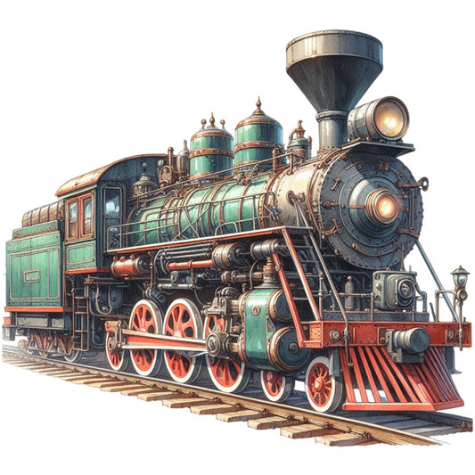 Watercolor Steam Train Fabric Panel 10