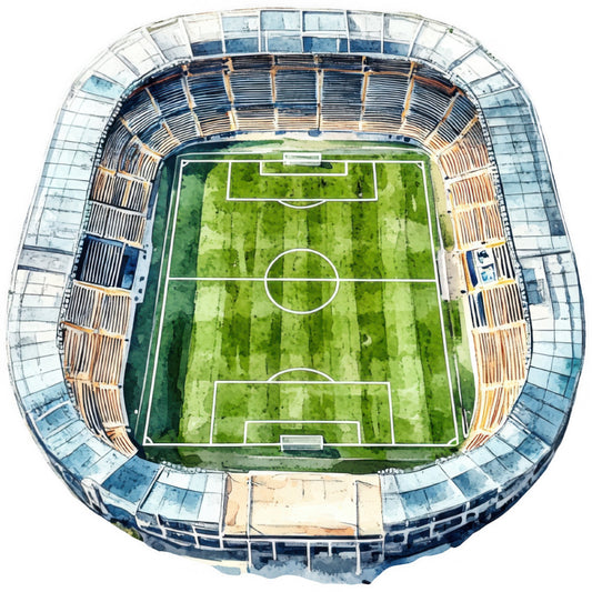 soccer, football, sports, stadium, grass field, green, white, blue, orange, geometric, athletic, recreation, sports theme, ball game, pitch, field markings, modern, contemporary, boys, men, masculine, active lifestyle, sports fan, game day, competitive spirit, stadium seating, bleachers