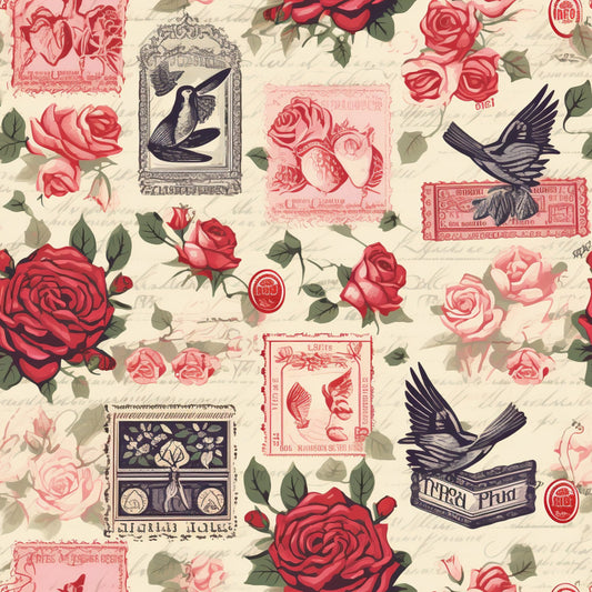 Vintage Love Stamps Pattern 14 Quilting Cotton Fabric