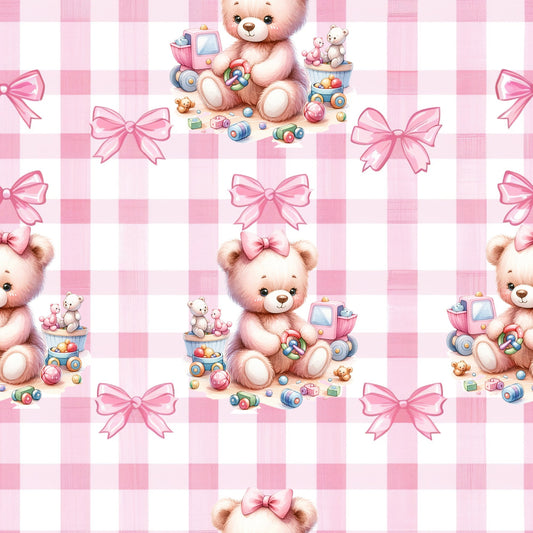 Pink Baby Teddy Bears Pattern 4 Quilting Cotton Fabric