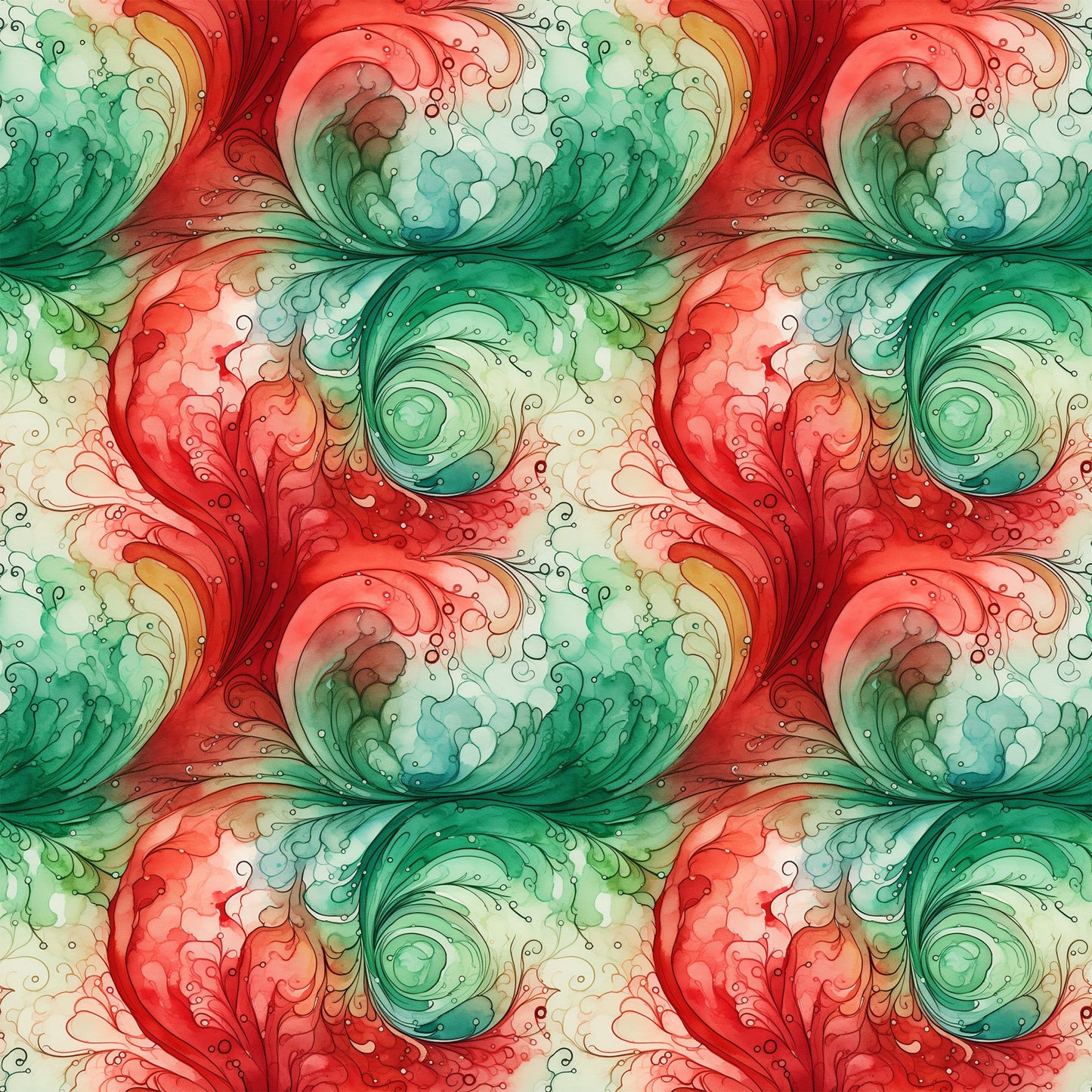 Watercolor Christmas Swirls Pattern 4 Quilting Cotton Fabric
