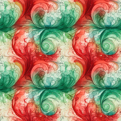 Watercolor Christmas Swirls Pattern 4 Quilting Cotton Fabric