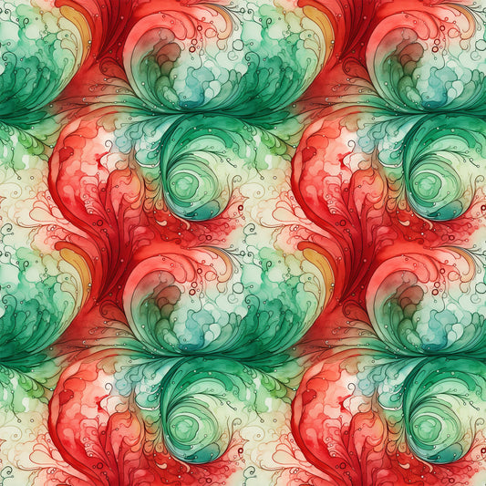 Watercolor Christmas Swirls Pattern 4 Quilting Cotton Fabric