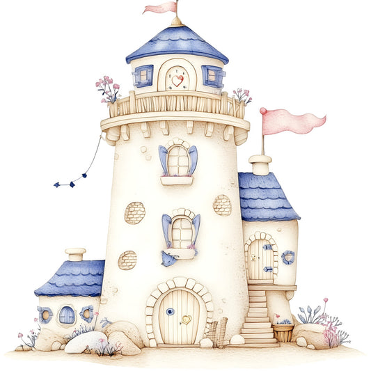 Watercolor Nautical Lighthouse Fabric Panel 5