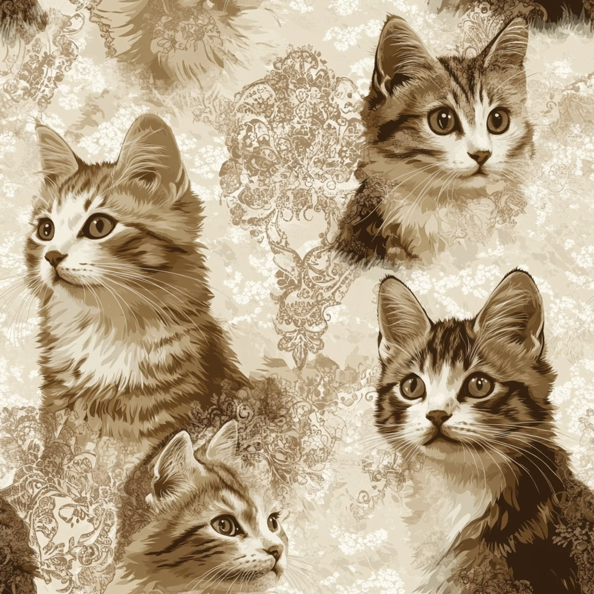 Sepia Kitten Toile Pattern 8 Minky Fabric