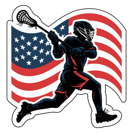 lacrosse, sports, american flag, patriotic, navy blue, red, white, stars, stripes, athletic, team sport, usa, fourth of july, independence day, male athlete, action, dynamic pose, modern, bold, graphic, youth sports, summer sport, competitive, energetic, flag motif, star pattern, striped pattern, apparel design
