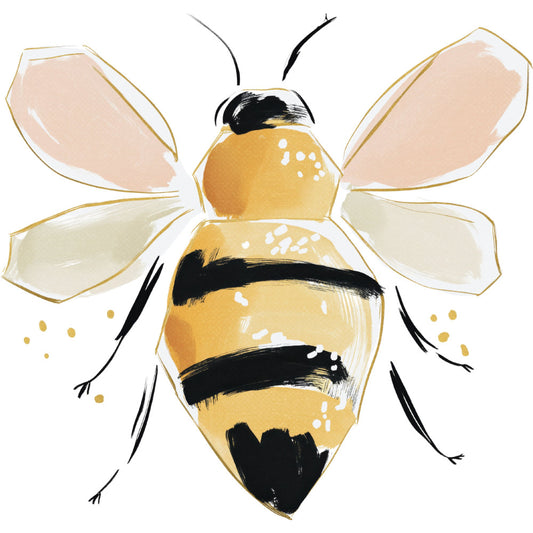 honey bee, bee, bumble bee, yellow, black, gold, cream, white, nature, insects, animal, spring, summer, whimsical, modern, botanical, garden, polka dots, pollen, wings, transparent wings, children's, nursery, baby, cute, illustration style, watercolor, playful, cheerful, bright