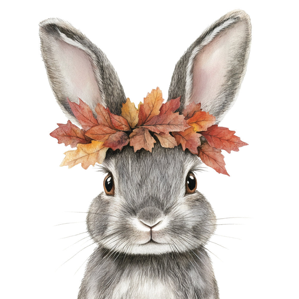 autumn bunny, fall leaves, woodland animals, rabbit, orange leaves, rust red, golden yellow, cream, gray, whimsical, cute animals, nature themed, seasonal, autumn harvest, fall decor, woodland creatures, animal portrait, children's fabric, baby quilt, wall hanging, farmhouse style, rustic charm, forest theme, maple leaves, warm tones, cozy autumn, nature lovers, gentle whimsy, kids quilting, fall aesthetic