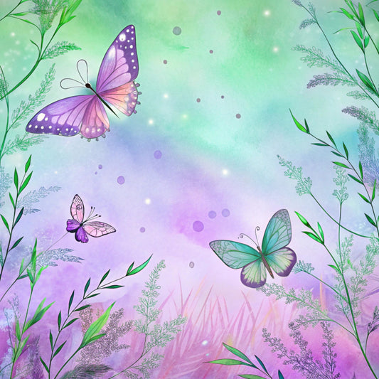 Floral Butterflies Scene Fabric Panel 1