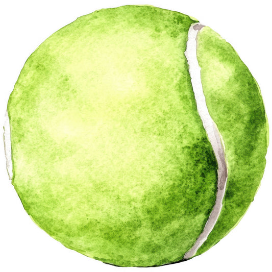 tennis ball, lime green, bright green, yellow-green, chartreuse, sports, athletic, summer, nature, realistic, illustration, watercolor, dimensional, textured, novelty, sports themed, ball motif, recreation, leisure, active lifestyle, game day, outdoor, casual, fun, playful, vibrant, detailed