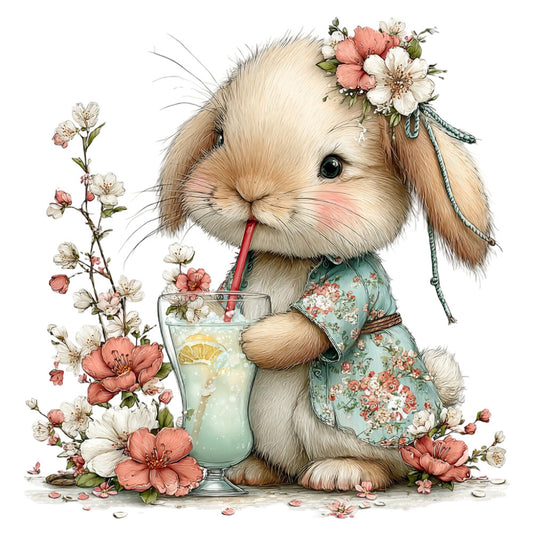 cute bunny, rabbit, floral, spring, pastel colors, cream, soft pink, coral pink, sage green, mint green, whimsical, sweet, adorable, animal illustration, flowers, daisy, rose, botanical, vintage style, garden theme, baby quilt, children's fabric, girl's nursery, storybook style, nature inspired, delicate florals, watercolor style, illustrated animals, dress fabric, apparel