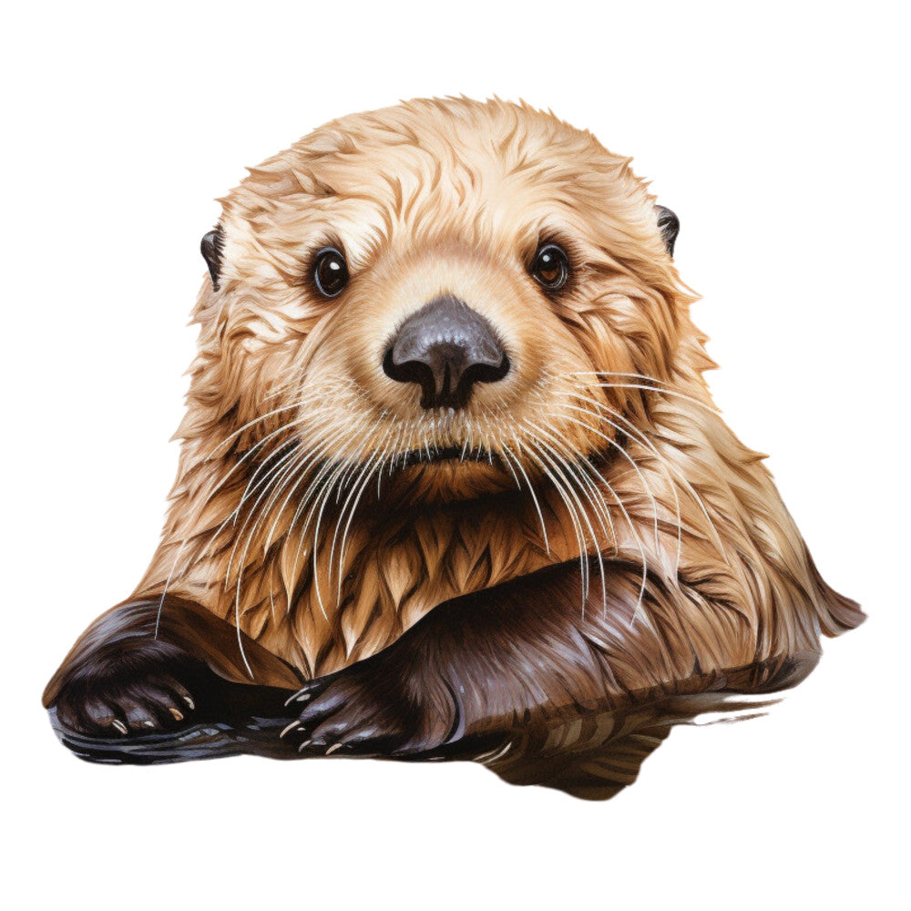 otter, sea otter, wildlife, animal portrait, realistic, nature, aquatic animal, brown, tan, cream, white, dark brown, black, water animal, cute, whimsical, children's, kids, novelty, character panel, marine life, river otter, detailed illustration, naturalistic, modern, contemporary, wall hanging, craft project