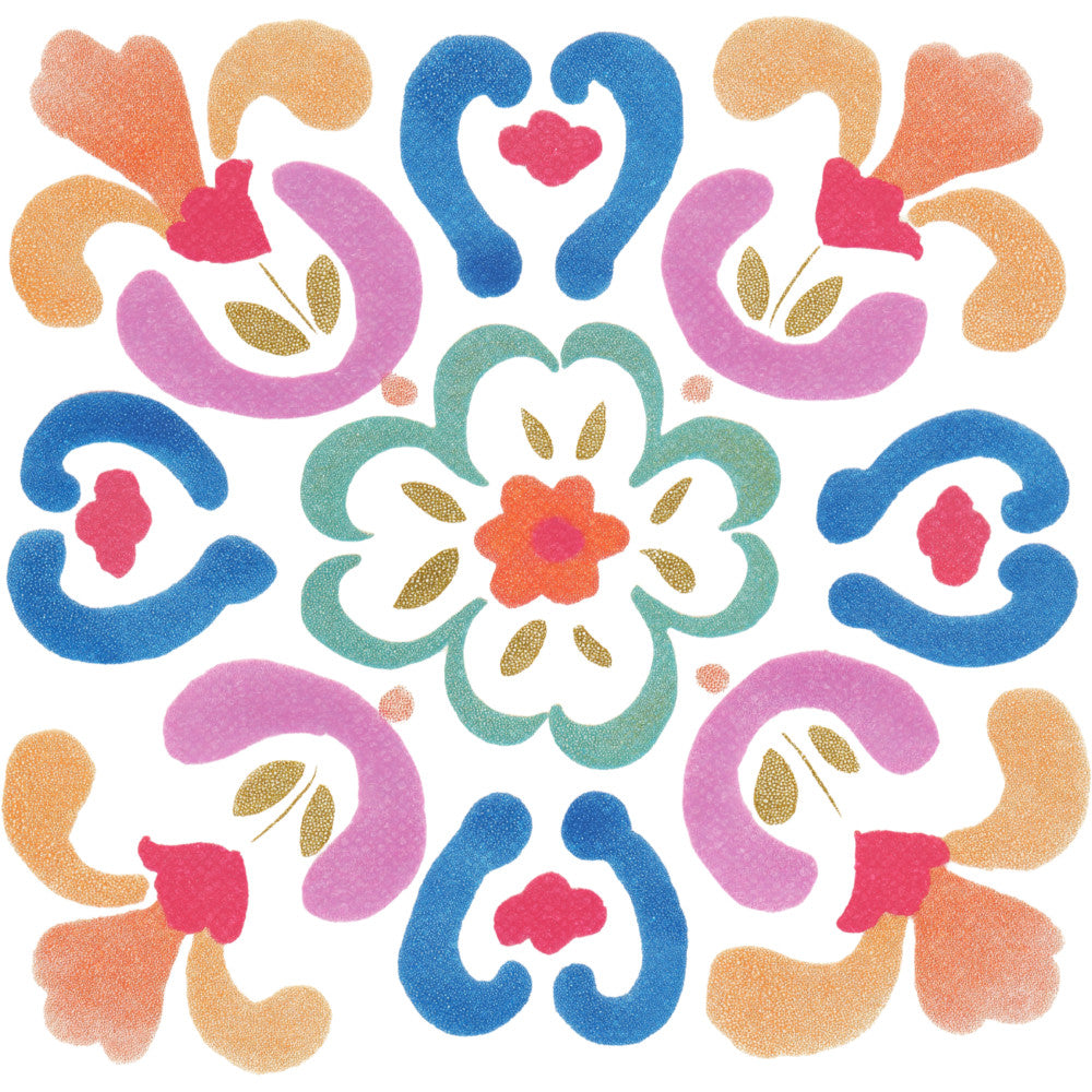 heart, floral, geometric, paisley, symmetrical, mandala, ornamental, decorative, coral pink, dusty rose, hot pink, magenta, cobalt blue, teal, sage green, peach, apricot, gold accents, whimsical, bohemian, folk art, traditional, spring, romantic, love themed, hearts and flowers, all-over pattern, botanical elements, leaves, medallion design