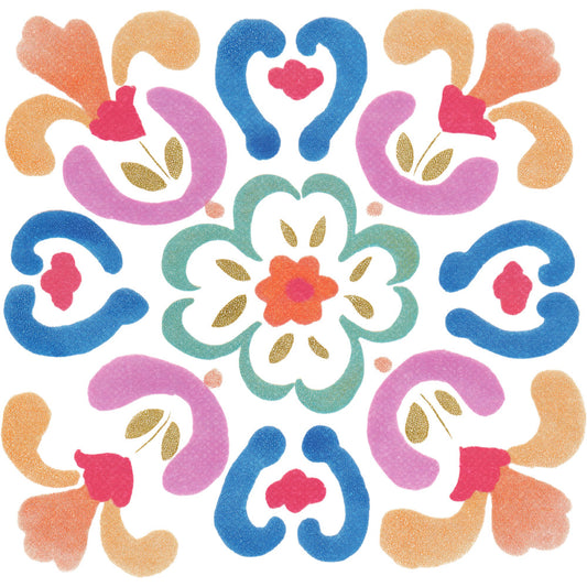 heart, floral, geometric, paisley, symmetrical, mandala, ornamental, decorative, coral pink, dusty rose, hot pink, magenta, cobalt blue, teal, sage green, peach, apricot, gold accents, whimsical, bohemian, folk art, traditional, spring, romantic, love themed, hearts and flowers, all-over pattern, botanical elements, leaves, medallion design