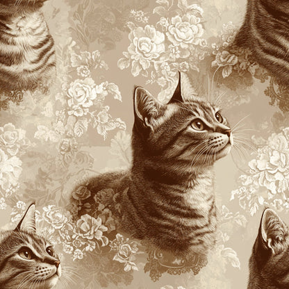 Sepia Kitten Toile Pattern 13 Minky Fabric