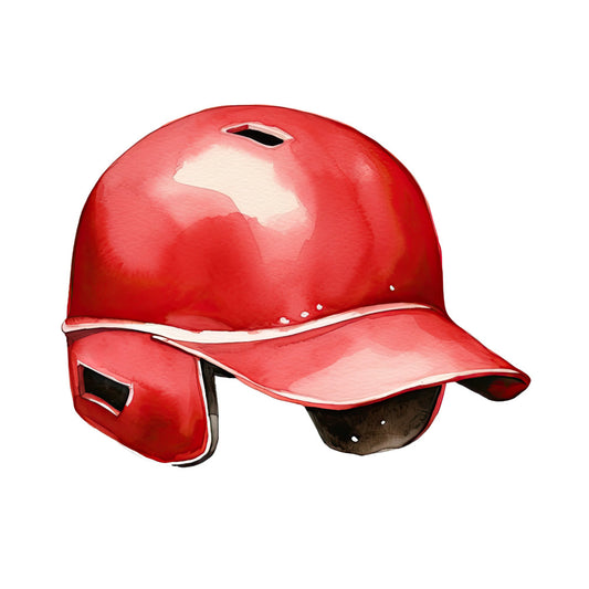 red baseball helmet, sports equipment, bright red, crimson red, baseball theme, sports themed, athletic wear, protective gear, baseball cap, sports motifs, boy themed, summer sports, recreation theme, whimsical style, playful design, children's theme, youth sports, casual style, modern theme, fun and games, sports fan, baseball fan, activity themed, outdoor sports, team sports, competitive sports, sports illustration, realistic sports