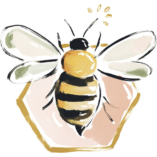 bee, honeybee, honey, honeycomb, gold, black, cream, ivory, white, sage green, tan, beige, nature, insects, animals, spring, summer, whimsical, modern, botanical, hand-painted, watercolor style, pollinator, garden, organic, contemporary, nature lover, bee keeper, apiary, buzzy