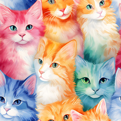 Colorful Packed Kittens Pattern 3 Quilting Cotton Fabric