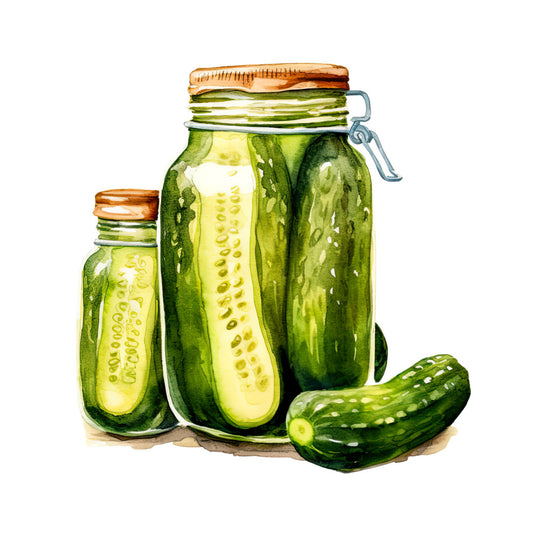 Watercolor Pickles in Jar Fabric Panel 8