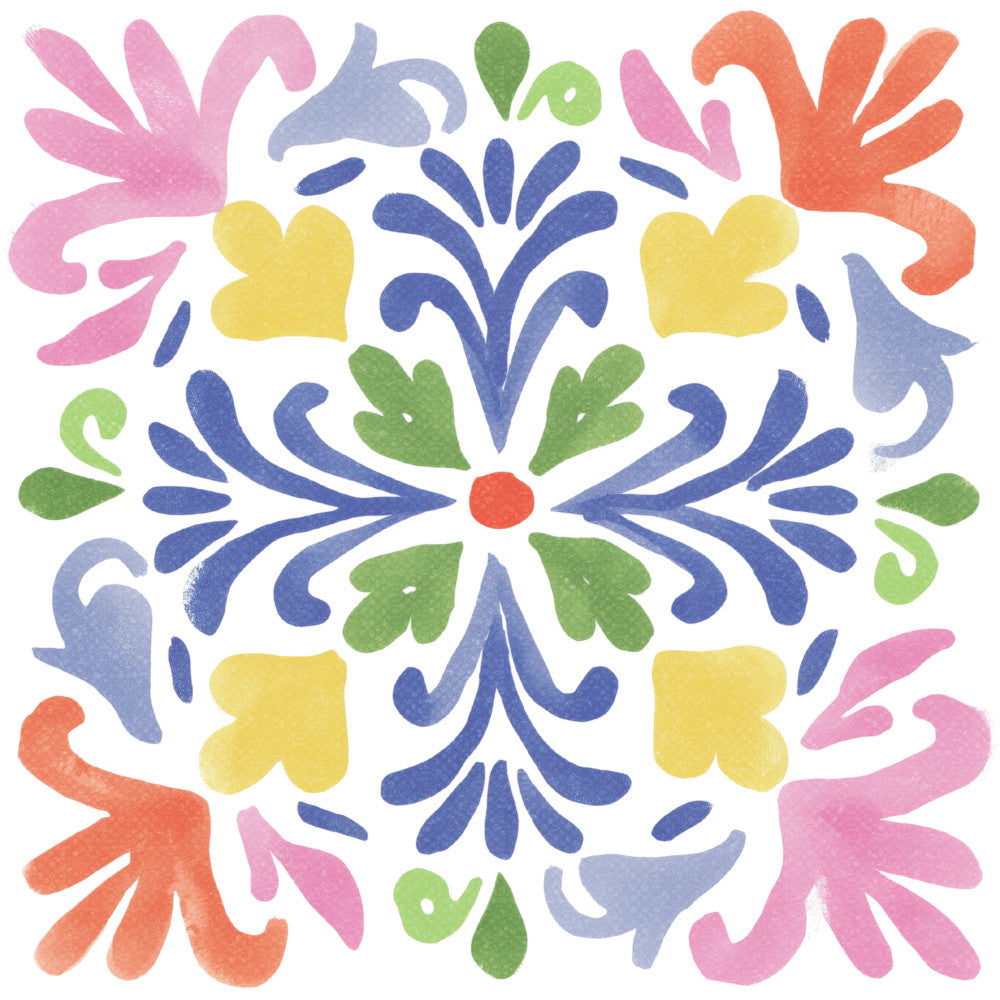 navy blue, coral pink, golden yellow, forest green, light blue, bright orange, pastel pink, vibrant colors, floral, geometric, symmetrical, folk art, traditional, whimsical, bohemian, heart motifs, leaf motifs, ornamental, decorative, spring, summer, bright and cheerful, multicolor, scrollwork, damask-inspired, vintage, classic design, quilting cotton, home decor, all-over pattern