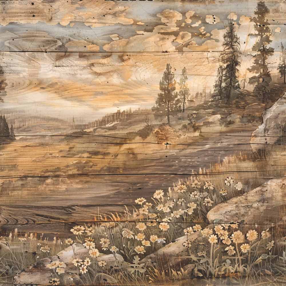 Yellowstone on Rustic Wood Fabric Panel 20