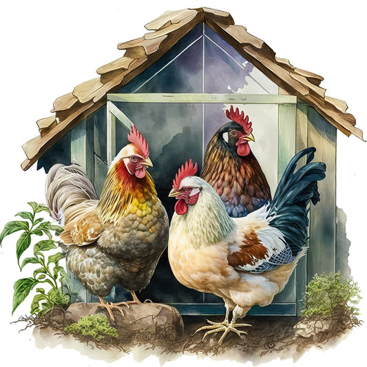 Watercolor Chicken Houses Fabric Panel 6