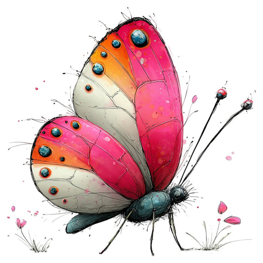 butterfly, pink, magenta, hot pink, coral, orange, cream, white, ivory, teal, blue-gray, charcoal, watercolor, whimsical, nature, insects, spring, summer, garden, botanical, modern, artistic, decorative, children, kids, nursery, wall hanging, home decor, delicate, painted effect