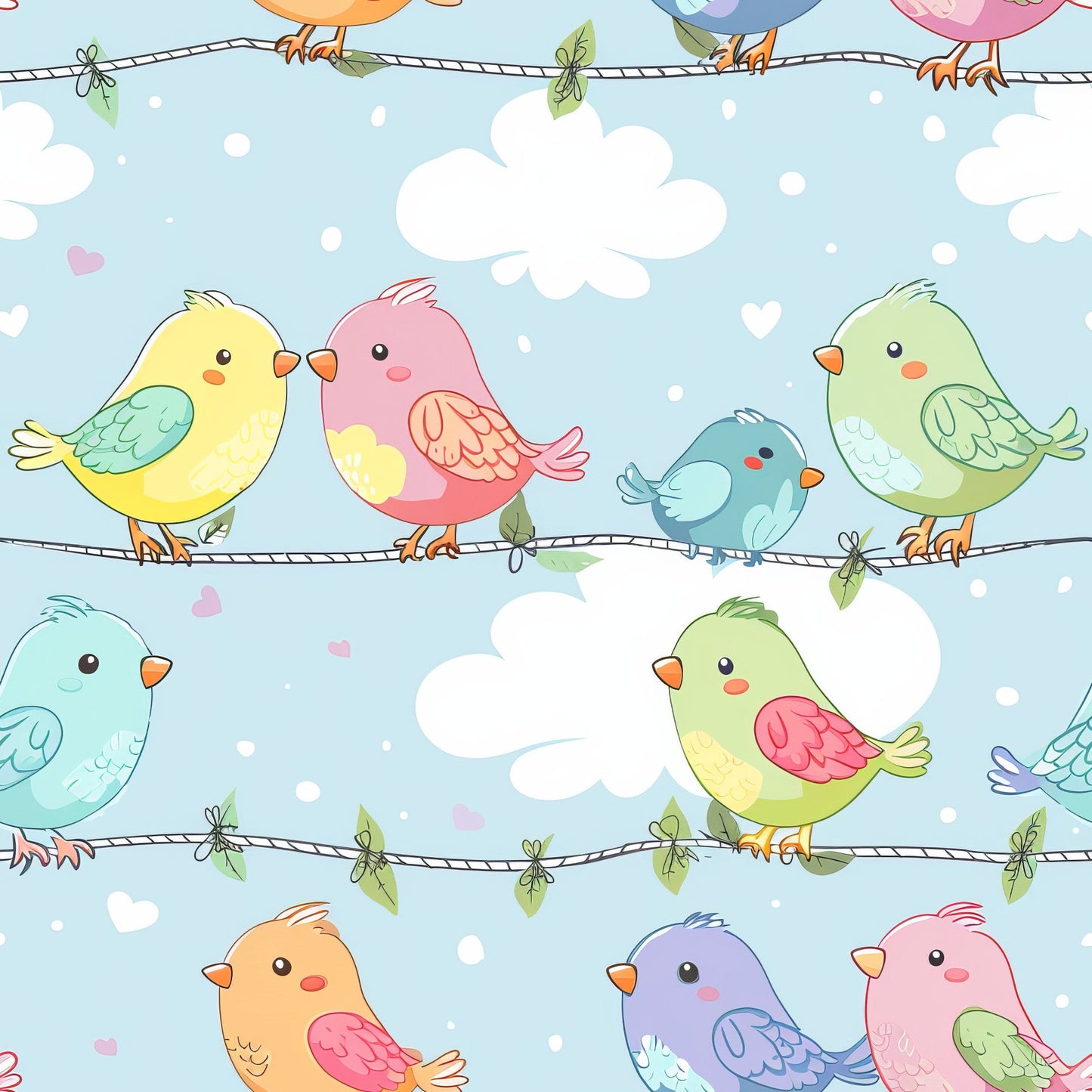 Cute Birds on a Wire Pattern 1 Quilting Cotton Fabric