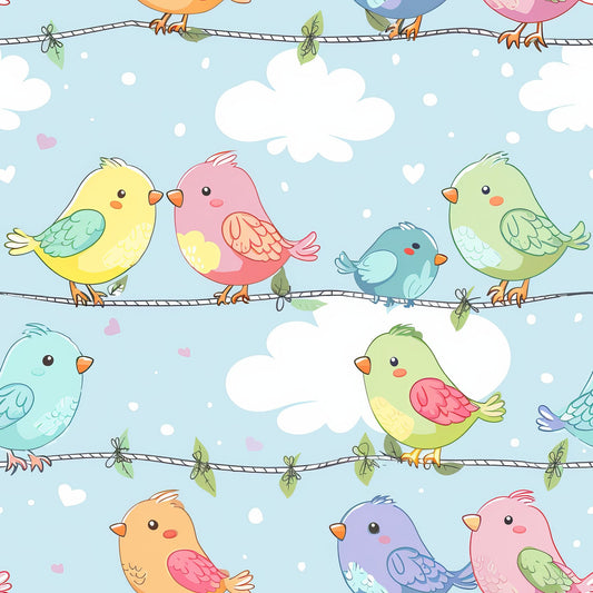 Cute Birds on a Wire Pattern 1 Quilting Cotton Fabric