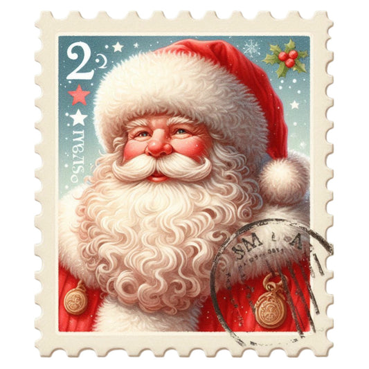 Santa Claus Postage Stamps Fabric Panel 5