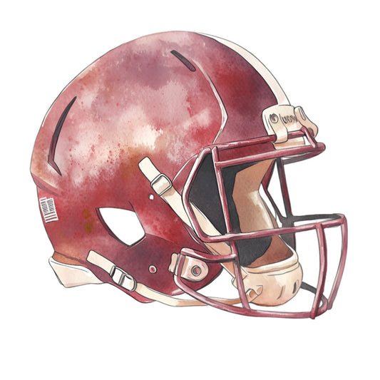 burgundy, maroon, wine red, deep red, cream, beige, football helmet, sports, football, athletic, team colors, garnet red, metallic accents, realistic, detailed illustration, masculine, sports fan, football fan, gridiron, touchdown, game day, tailgate, sports themed, men's quilt, boys quilt, football enthusiast, sports decor, stadium fashion