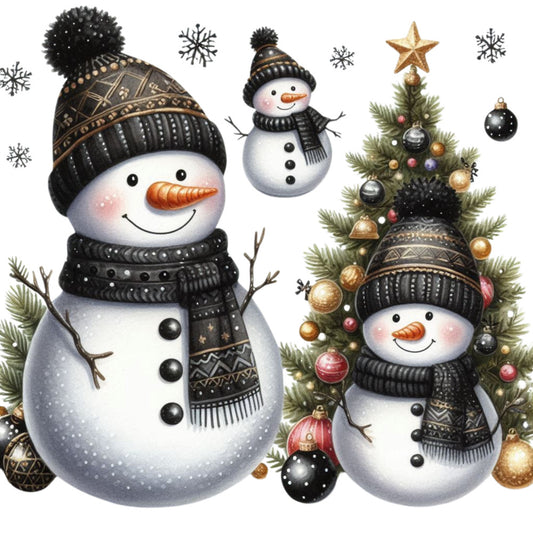 Black Hat Snowmen Fabric Panel 20