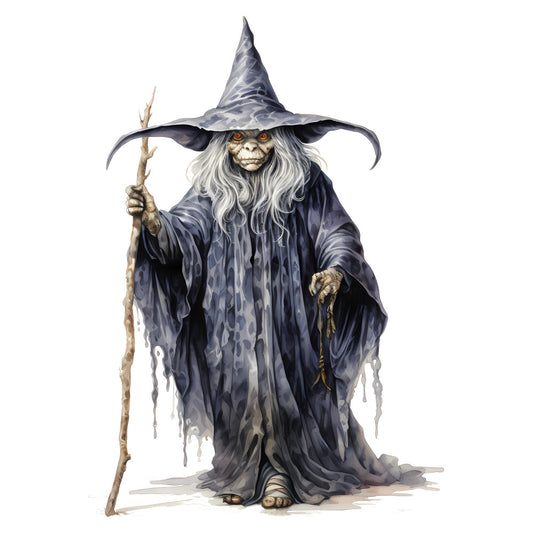 wizard, fantasy, magical, dark gray, charcoal, white, silver, slate blue, mystical, whimsical, gothic, enchanted, character panel, storybook, magical creatures, folklore, dark fantasy, dramatic, spooky, wizard hat, staff, long beard, pointed hat, fantasy character, halloween, autumn, dark academia, adventure, magical realism, illustration style
