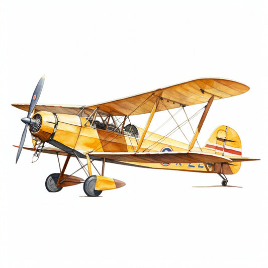 vintage airplane, biplane, golden yellow, cream, tan, brown, aviation, retro aircraft, steampunk, transportation, antique plane, 1920s style, travel theme, adventure, sky, mechanical, nostalgic, classic design, historical aircraft, deco style, art deco, timeless, heritage, traditional, masculine theme, wall hanging, home decor, collector print