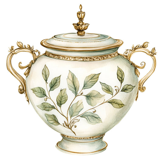 cream, sage green, gold, botanical, floral, leaves, vine, elegant, vintage, traditional, botanical illustration, decorative, ornamental, nature, spring, summer, classic, timeless, delicate, branch, foliage, formal, sophisticated, damask-inspired, greenery, botanical print, pale green, antique gold, heritage, gallery quality