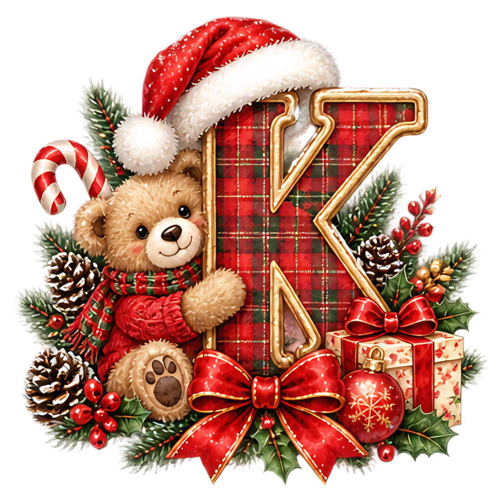 red, cream, gold, forest green, burgundy, plaid, christmas, holiday, teddy bear, candy cane, pinecones, holly, berries, ornaments, gift boxes, bow, santa hat, festive, whimsical, traditional, seasonal, winter, december, cozy, vintage christmas, tartan pattern, evergreen, metallic gold trim, dimensional, cheerful