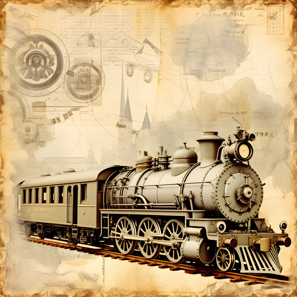 Shabby Chic Steampunk Train Fabric Panel 8