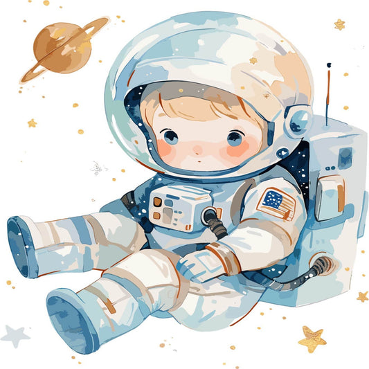 astronaut, space, celestial, stars, planets, whimsical, children, baby, cute, soft blue, cream, tan, gold, navy, modern, playful, adventure, explorer, rocket, galaxy, dreamy, sweet, charming, boy, nursery, bedding, wall hanging, decorative panel