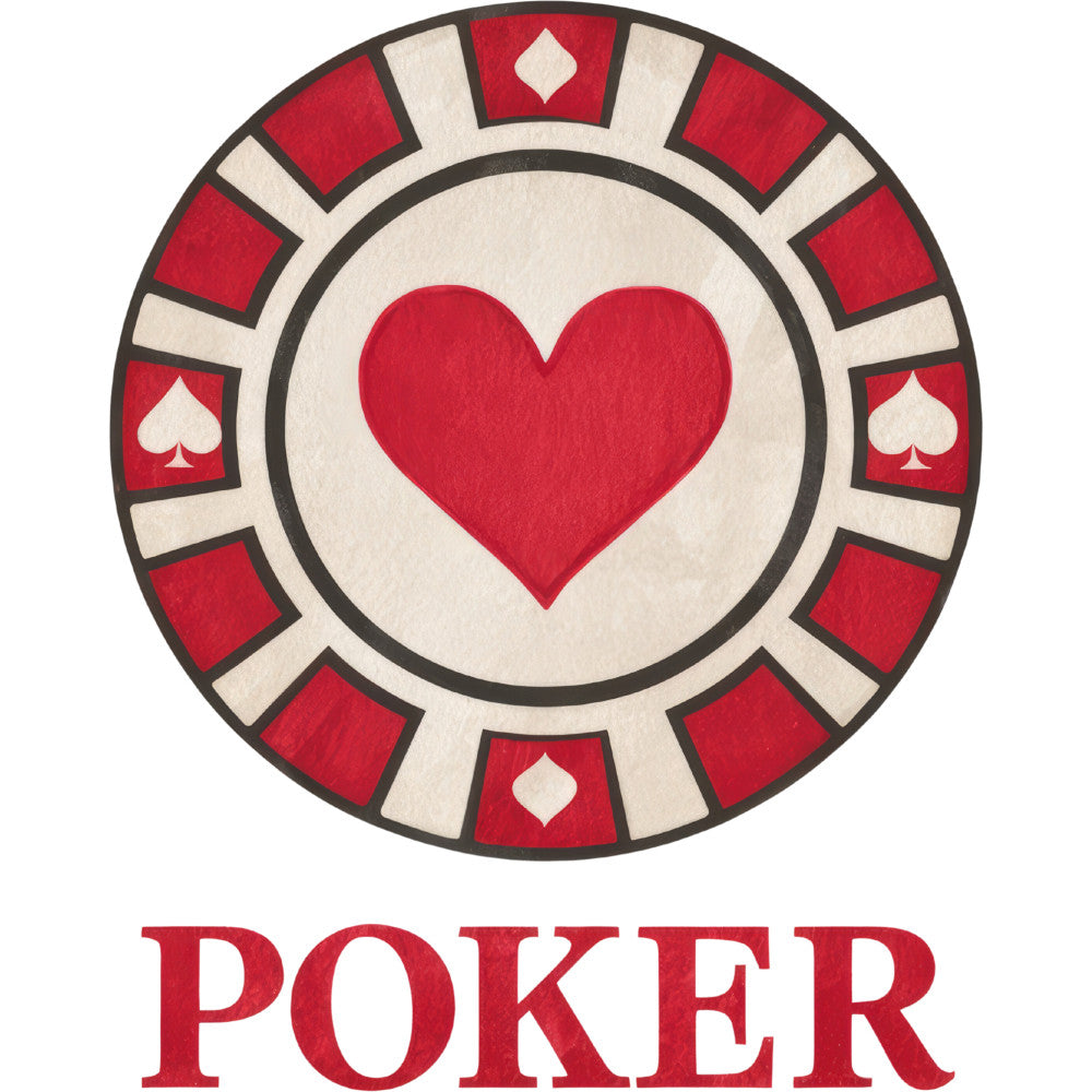 red, cream, beige, poker chip, heart symbol, spade symbol, diamond symbol, casino theme, gambling motif, circular design, watercolor style, fabric panel, quilting cotton, gaming elements, red heart, card suits, poker theme, geometric pattern, casino graphics, crafting fabric